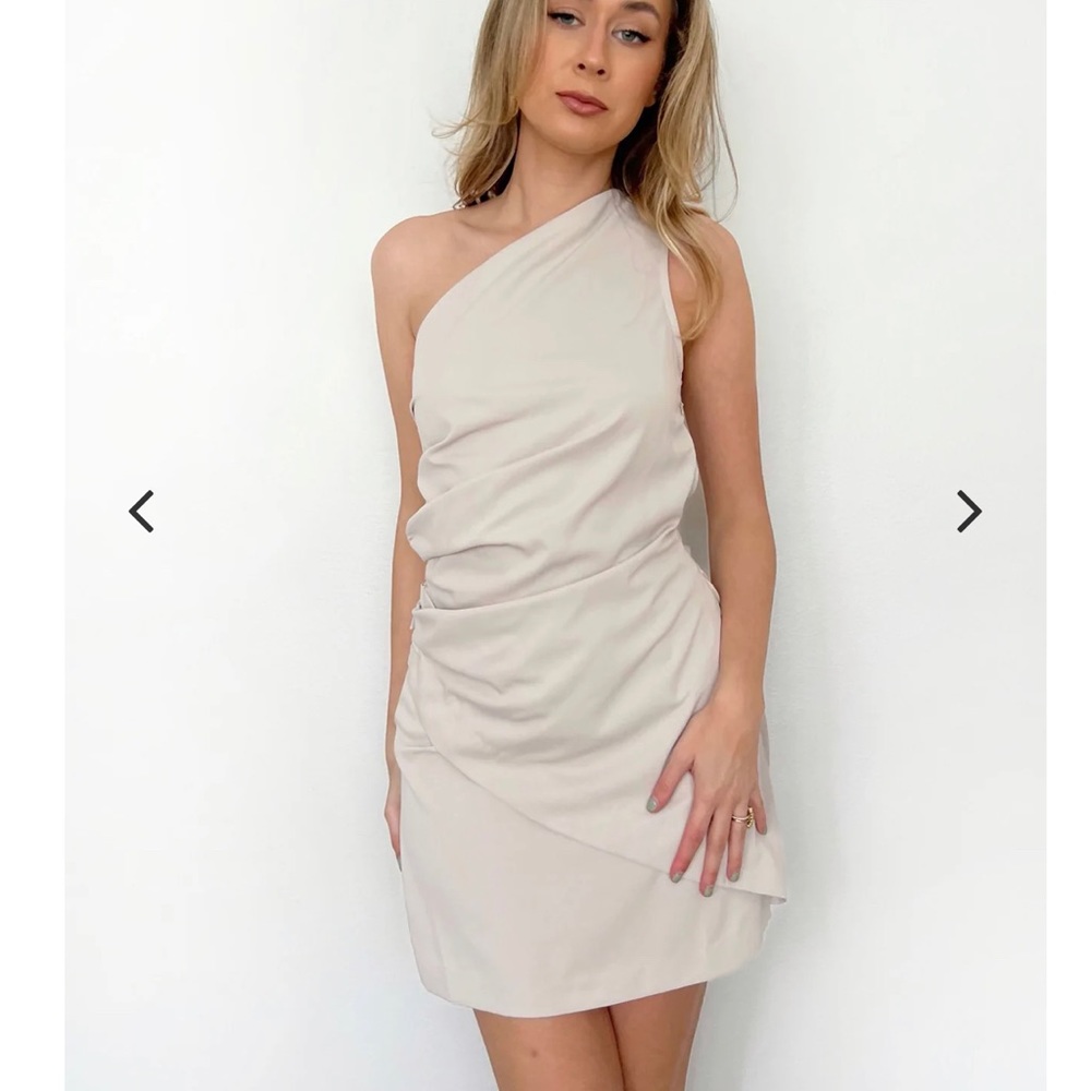 One shoulder light tan/cream dress